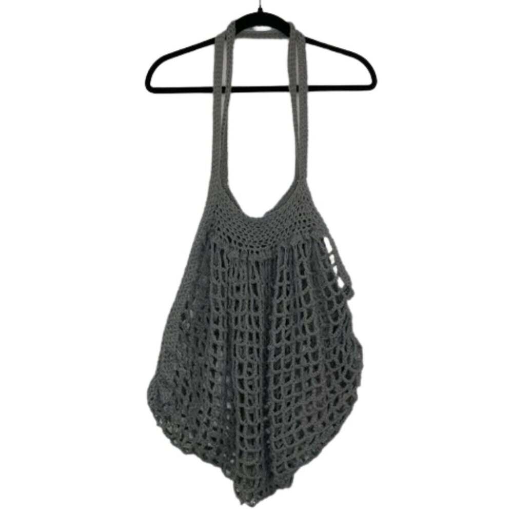 Unbranded Gray French Market Bag Crochet Knitted Tote Shoulder Bag